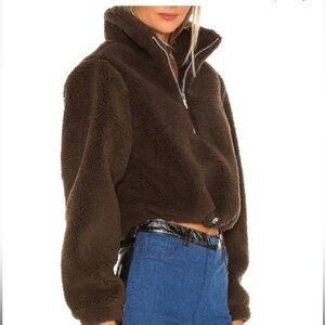 Tularosa Teddi Crop Pullover Faux Fur Jacket in Chocolate Brown
